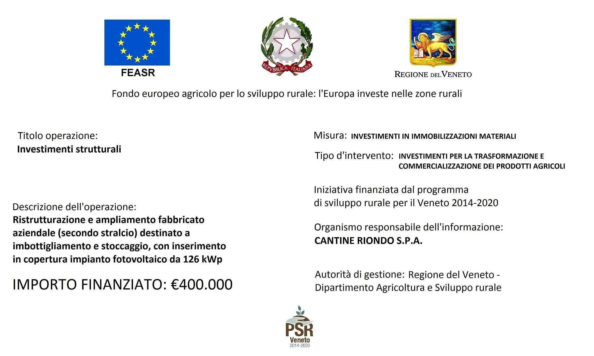 Cantine Riondo FEASR investimenti strutturali
